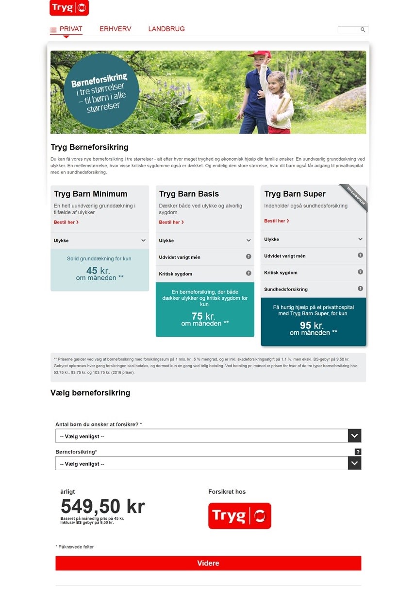 Die Kampagnen-Seite im 'look and feel' von Tryg - komplett basierend auf der massUp-Lösung.